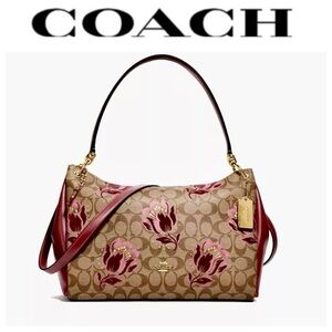COACH Mia Shoulder Bag in Signature Canvas with Desert Tulip Flocking NWOT